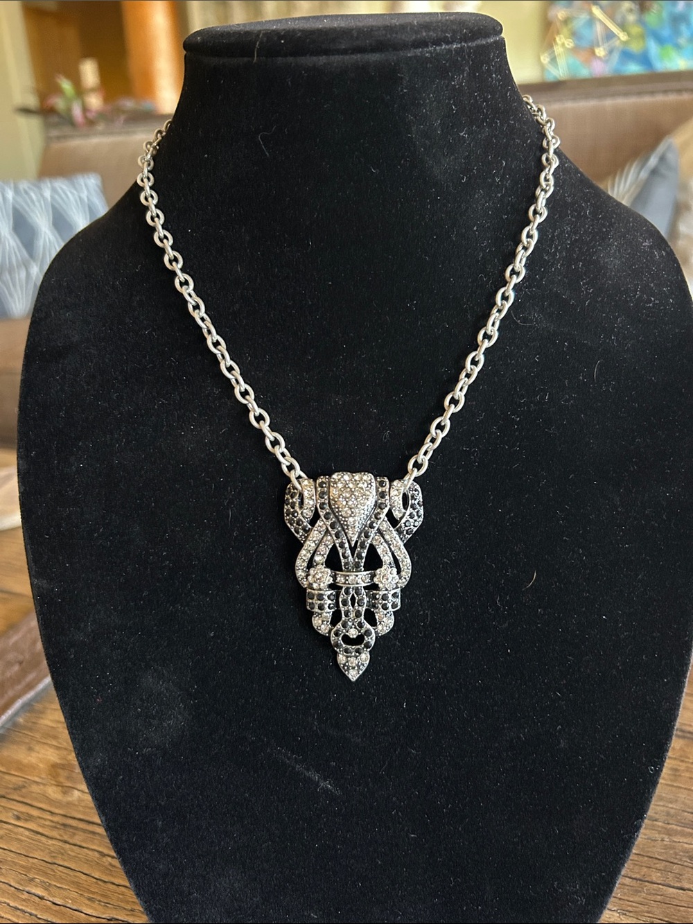 Silver Crystal Pendant Necklace - Black & White